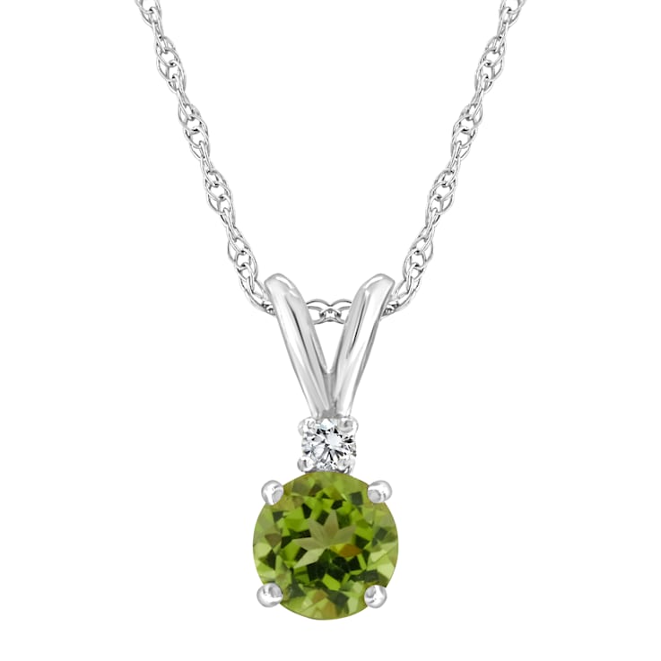 5mm Round Peridot with Diamond Accent 14k White Gold Pendant With Chain