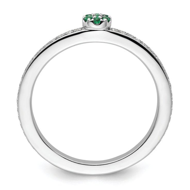 14K White Gold Stackable Expressions Lab Created Emerald and Diamond
Ring 0.075ctw