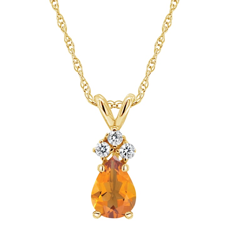 7x5mm Pear Shape Citrine with Diamond Accents 14k Yellow Gold Pendant
With Chain