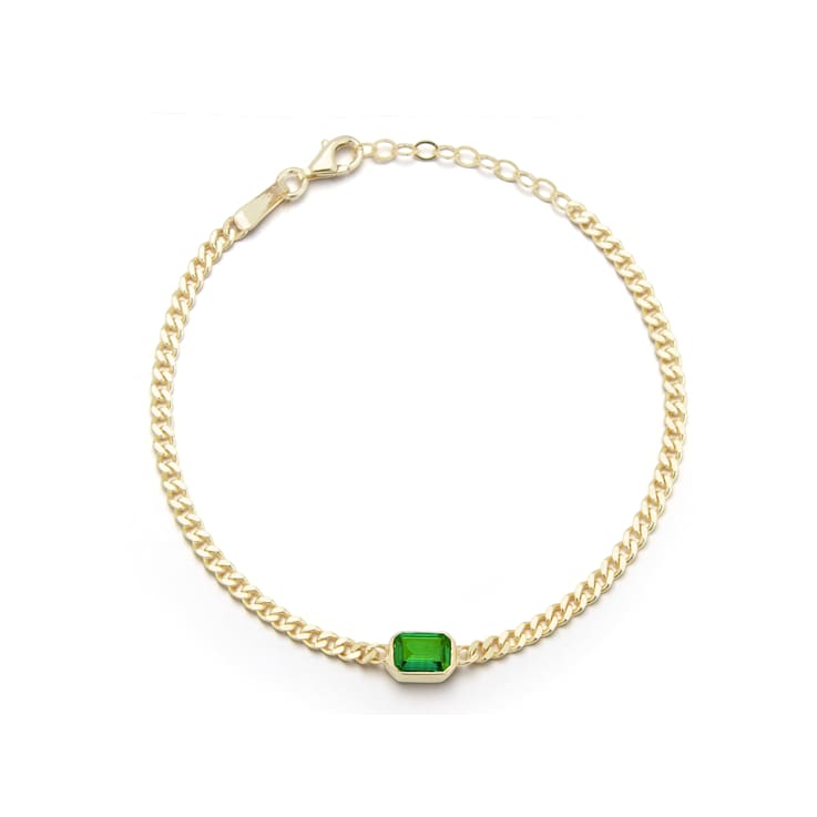 Sterling Statements 14K Yellow Gold Over Sterling Silver Green CZ Curb
Chain Bracelet