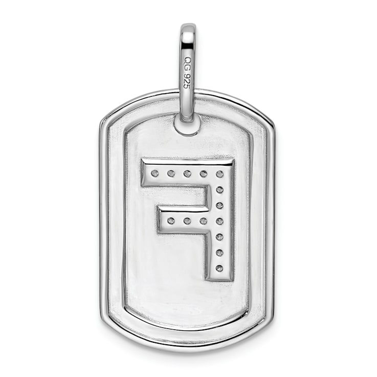 Rhodium Over 14k White Gold Diamond Initial F Dog Tag Charm