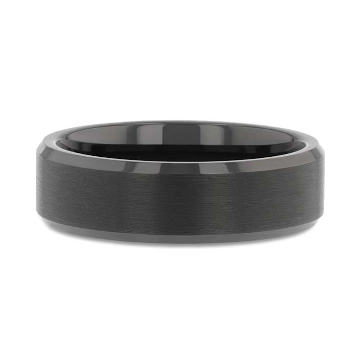 ELISE Black Tungsten Ring with Polished Beveled Edges and Brush Finished
Center 6mm