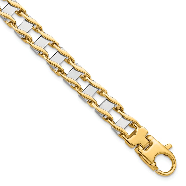 14K Yellow and White Gold 7.5mm Hand-polished Fancy Link Bracelet