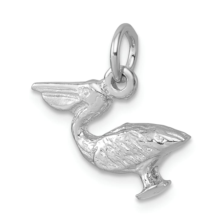 Rhodium Over Sterling Silver Pelican Pendant