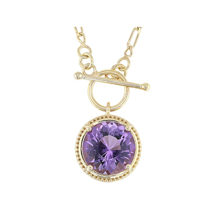 Amethyst Round Figaro Pendant Necklace In 18K Gold Over Sterling Silver 4.76ct