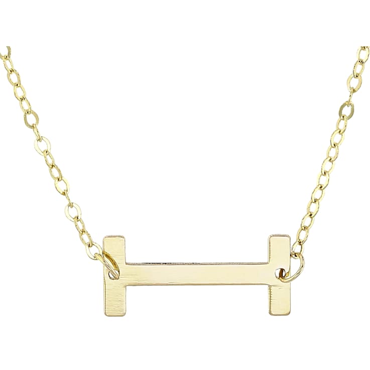 Sideways Initial I Necklace In Solid 14K Yellow Gold 18 Inch
