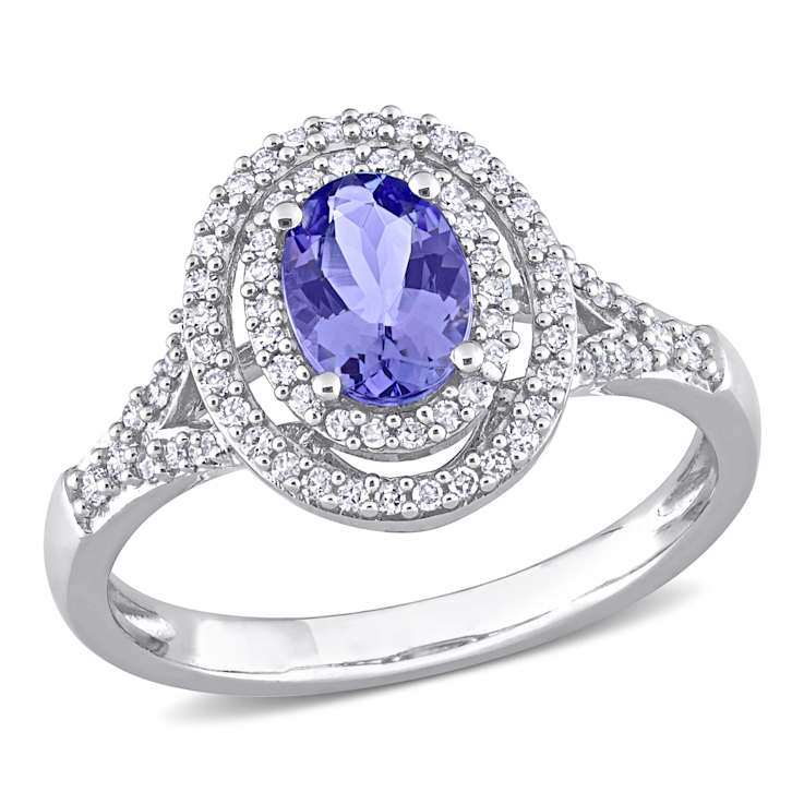 Tanzanite and Diamond 10K White Gold Ring 1.00ctw