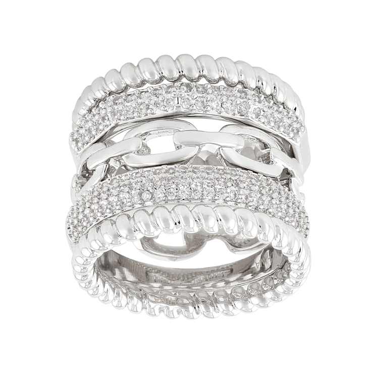 Stackable Ring Set With CZ In Rhodium Over Brass 1.07ctw