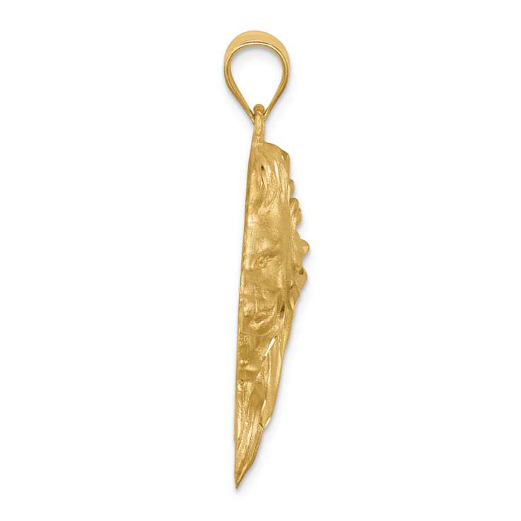 14k Yellow Gold Brushed and Diamond-Cut Lion Head Pendant
