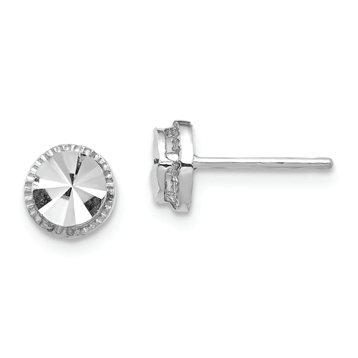 Rhodium Over 14K White Gold Diamond-Cut 6.25mm Round Stud Earrings