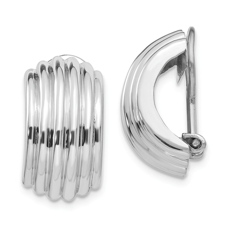 Rhodium Over 14k White Gold 5/8" Non-Pierced J-Hoop Earrings
