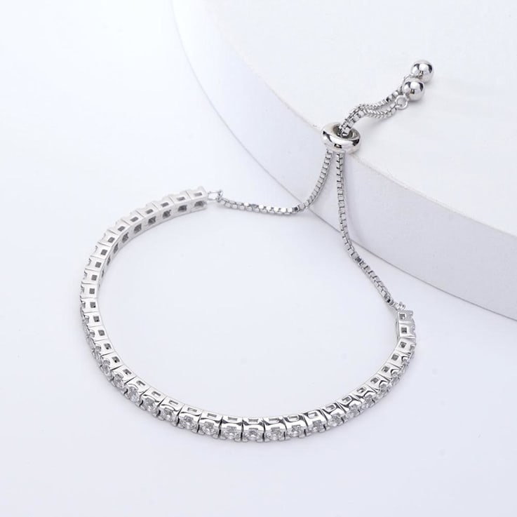 Lab Created White Sapphire with Pearl Accents Rhodium Over Sterling
Silver Tennis Bracelet