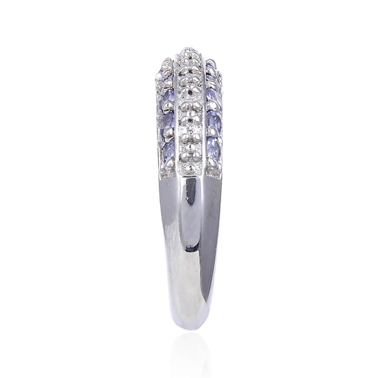 Sterling Silver Tanzanite and White Topaz  Multi-Row Band Ring, 1.04ctw