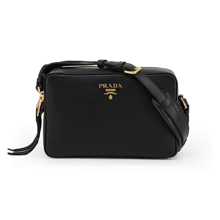 Prada Black Vitello Phenix Leather Double Zip Crossbody Bag