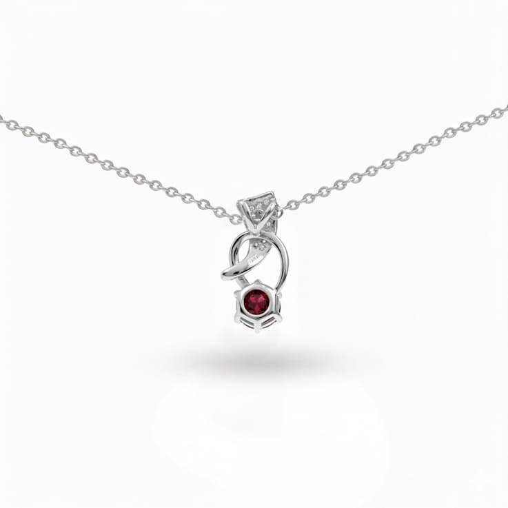 Natural Red Garnet Sterling Silver Round Shape Pendant with Chain