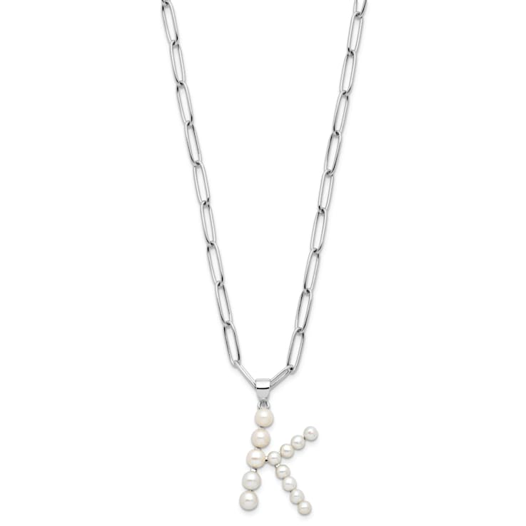 Rhodium Over Sterling Silver 3-5.5mm Freshwater Cultured Pearl LETTER K
18-inch Necklace