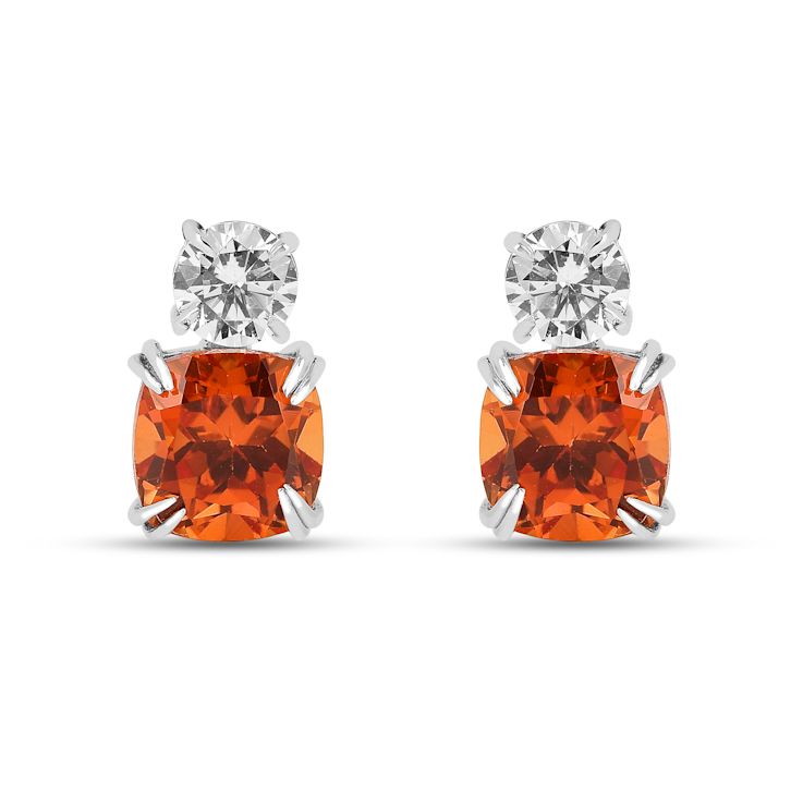 Peach Orange Lab Created Padparadscha Sapphire and Moissanite Rhodium
Over Sterling Silver Earrings