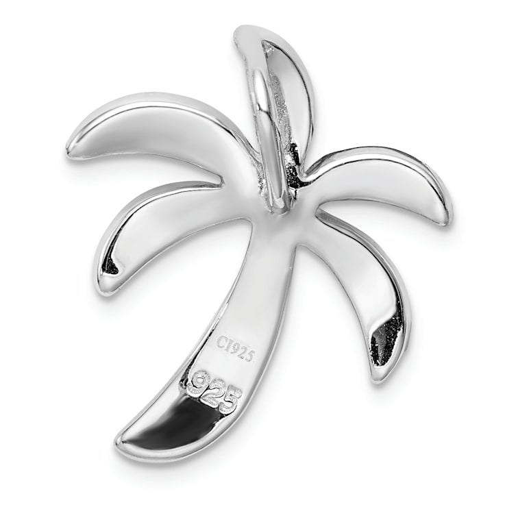 Rhodium Over Sterling Silver Lab Created Blue Opal Palm Tree Slide