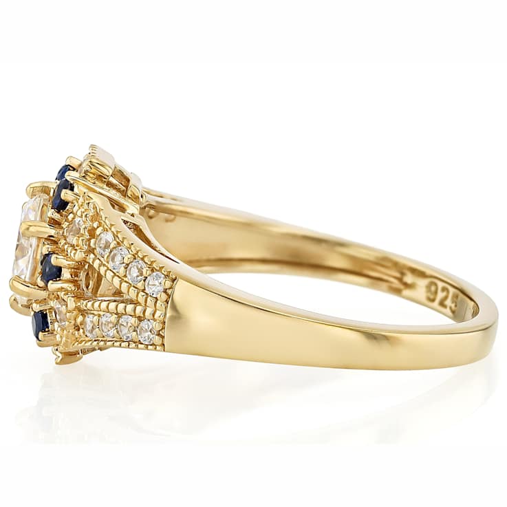Diamond Simulant, Lab Blue Sapphire And White Zircon Ring In 18K Gold
Over Sterling Silver 1.64ctw