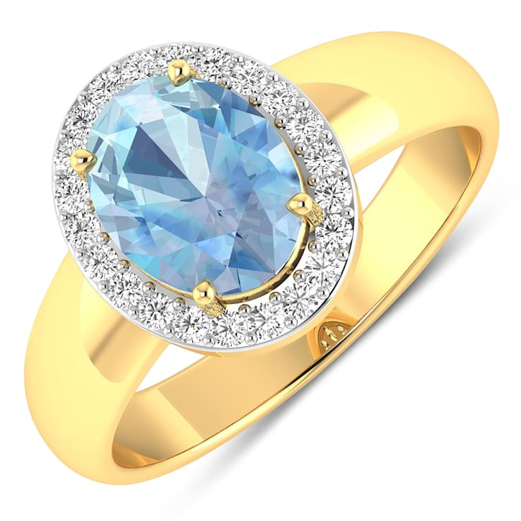 1.5ctw Blue Aquamarine and Diamond 14K Yellow Gold Halo Ring