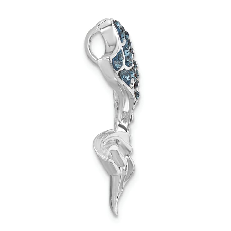 Rhodium Over Sterling Silver Polished Crystal Mermaid Tail Chain Slide