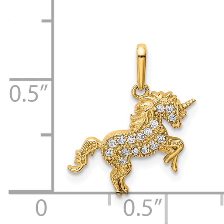 14K Yellow Gold Rearing Unicorn Cubic Zirconia Pendant
