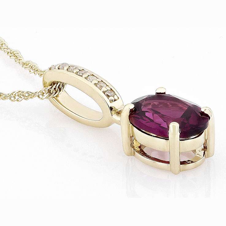 Grape Garnet And White Diamond Pendant Necklace In Solid 10K Yellow Gold 1.22ctw