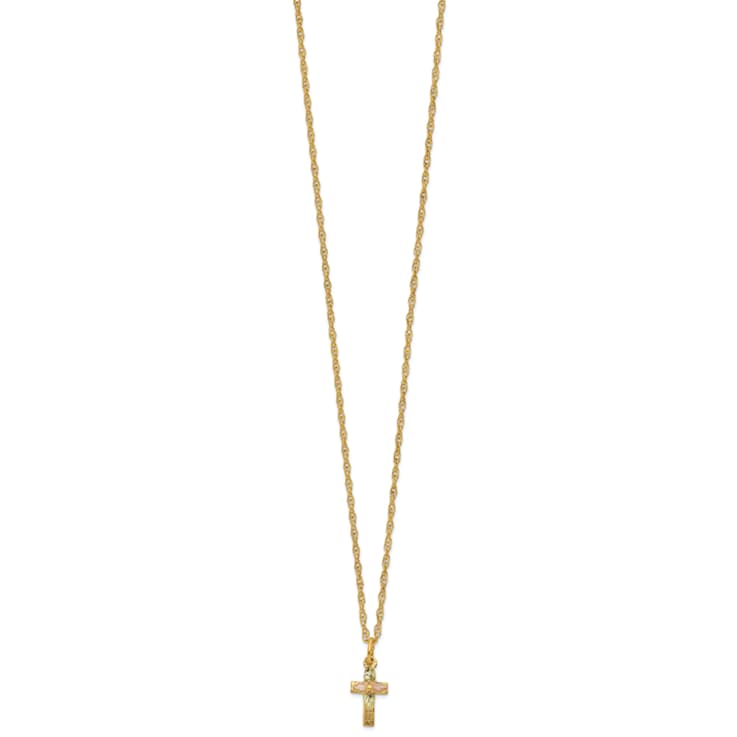 10k Yellow Gold With 12k Rose Gold and 12k Green Gold Accent Cross
Pendant With 18 Inch Ropa Chain