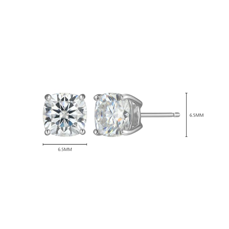 Square Cushion Cut Moissanite Platineve Stud Earrings 2.60ctw DEW