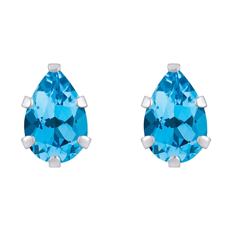 6x4mm Pear Shape Blue Topaz Rhodium Over 10k White Gold Stud Earrings