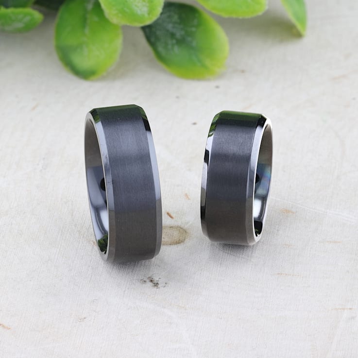 ELYSIAN Black Titanium Ring with Polished Beveled Edges and Brush
Finished Center 8mm
