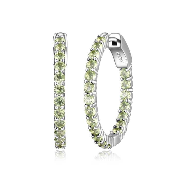 Green Peridot Platinum Over Sterling Silver Hoop Earrings