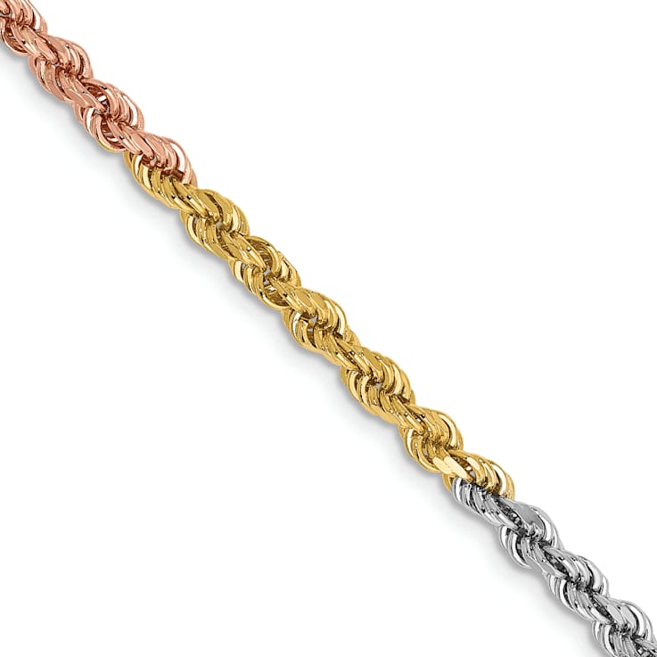 14k Yellow Gold, 14k White Gold and 14k Rose Gold 2.9mm Solid
Diamond-Cut Rope 18 Inch Chain