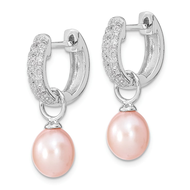 Rhodium Over Sterling Silver  7-8mm White/Pink FWC Pearl Cubic Zirconia
Changeable Earring