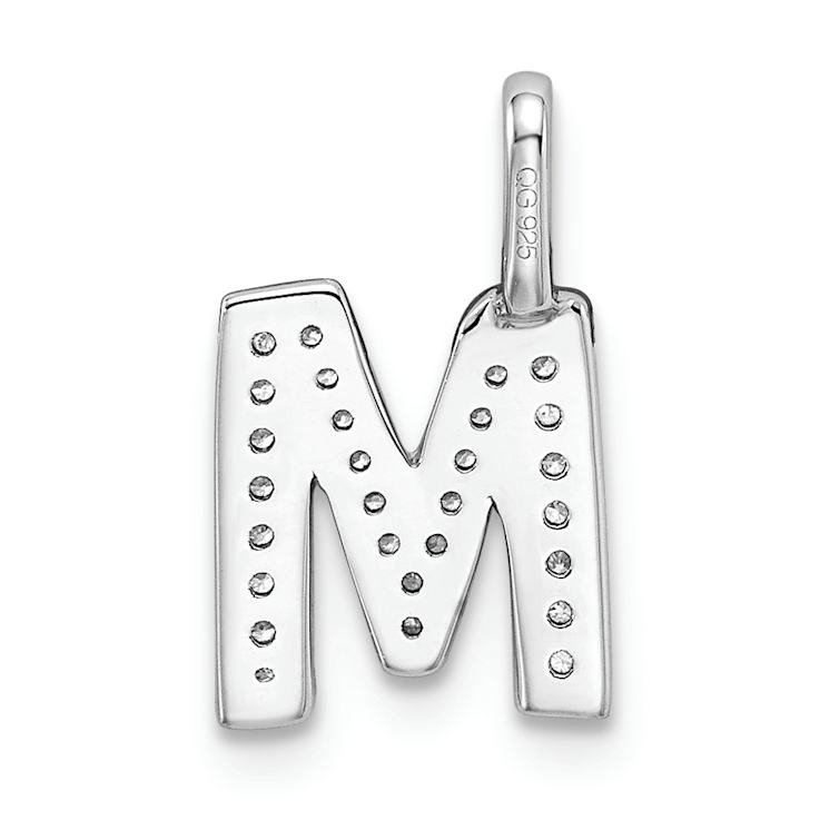 14K White Gold Diamond Letter M Initial Pendant