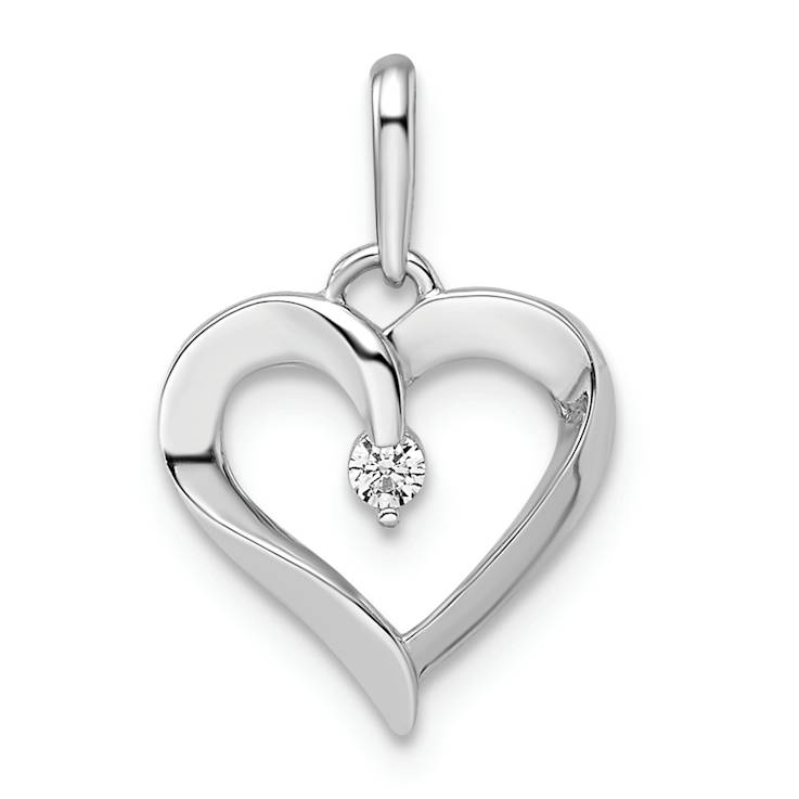Rhodium Over 14k White Gold Cubic Zirconia Heart Pendant
