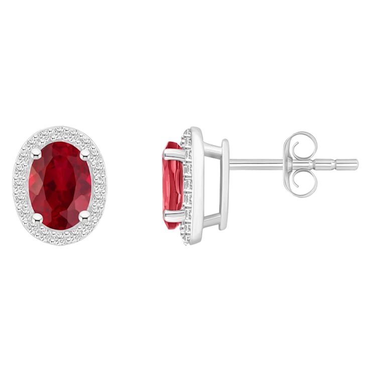 7x5mm Oval Created Ruby And Created White Sapphire 10k White Gold Halo
Stud Earrings