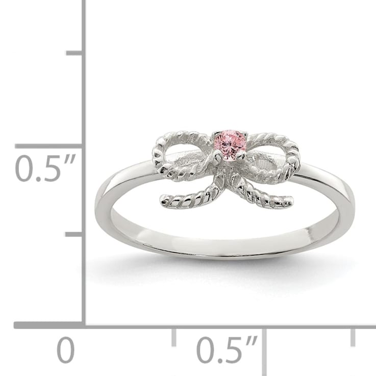 Sterling Silver Polished and Twisted Pink Cubic Zirconia Bow Children's Ring