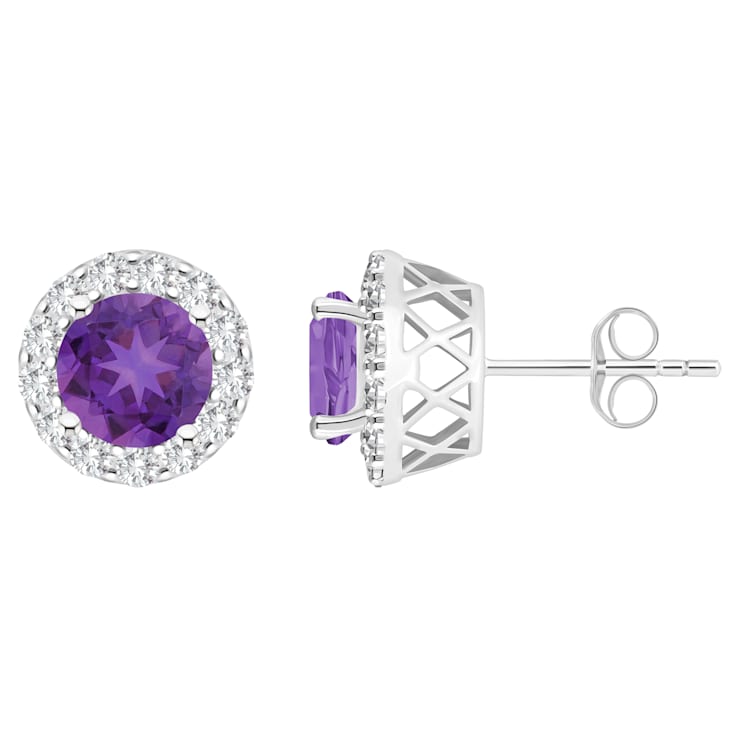 7mm Round Amethyst And White Topaz Accent Rhodium Over Sterling Silver
Halo Stud Earrings
