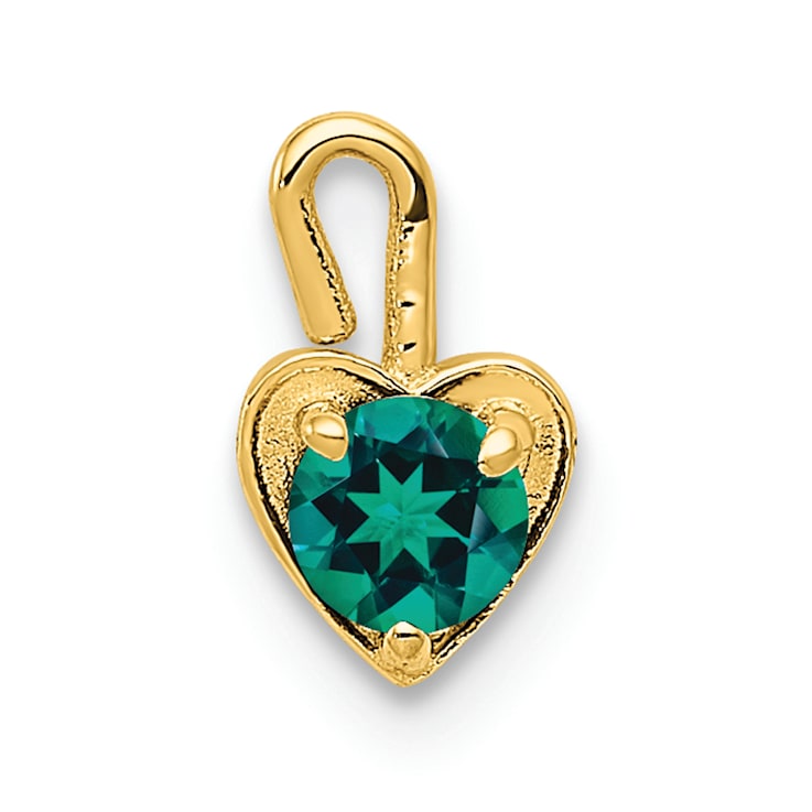 14K Yellow Gold Emerald Simulant Birthstone Heart Charm