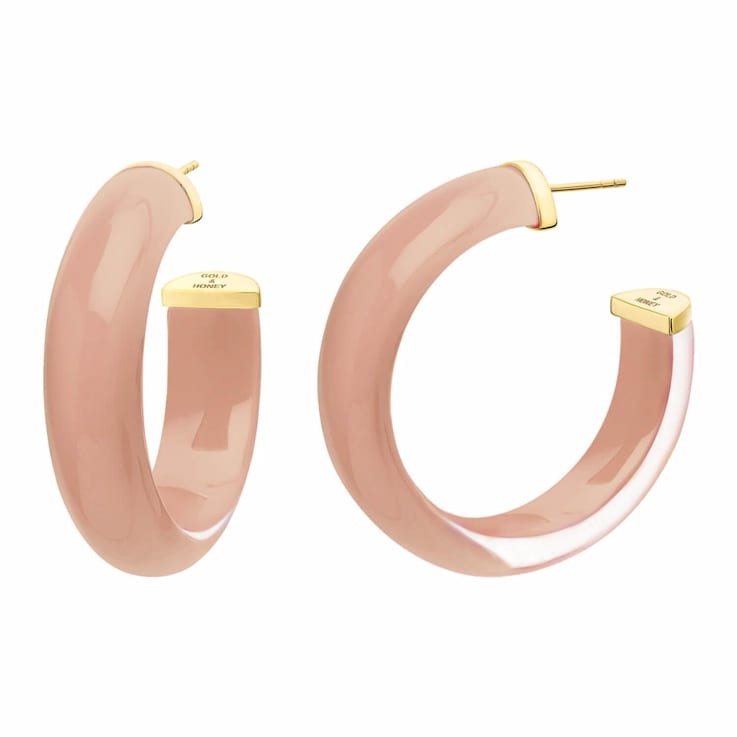 14K Yellow Gold Over Sterling Silver Medium Illusion Acrylic Hoops in Dusty