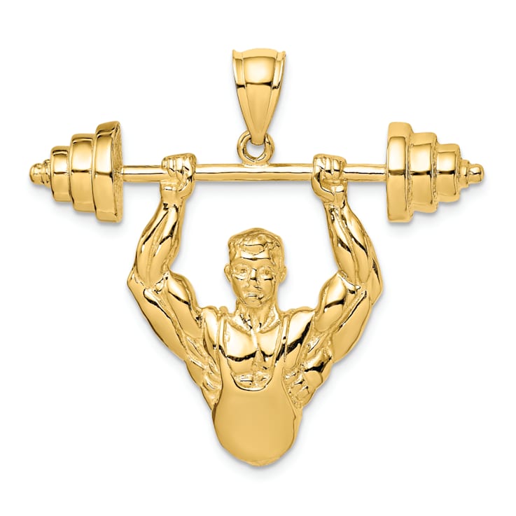 14k Yellow Gold Textured Bodybuilder Pendant
