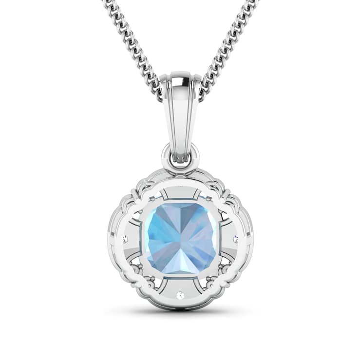1.48ctw 14K White Gold Aquamarine and White Diamond Pendant with 18 inch
Cable Chain