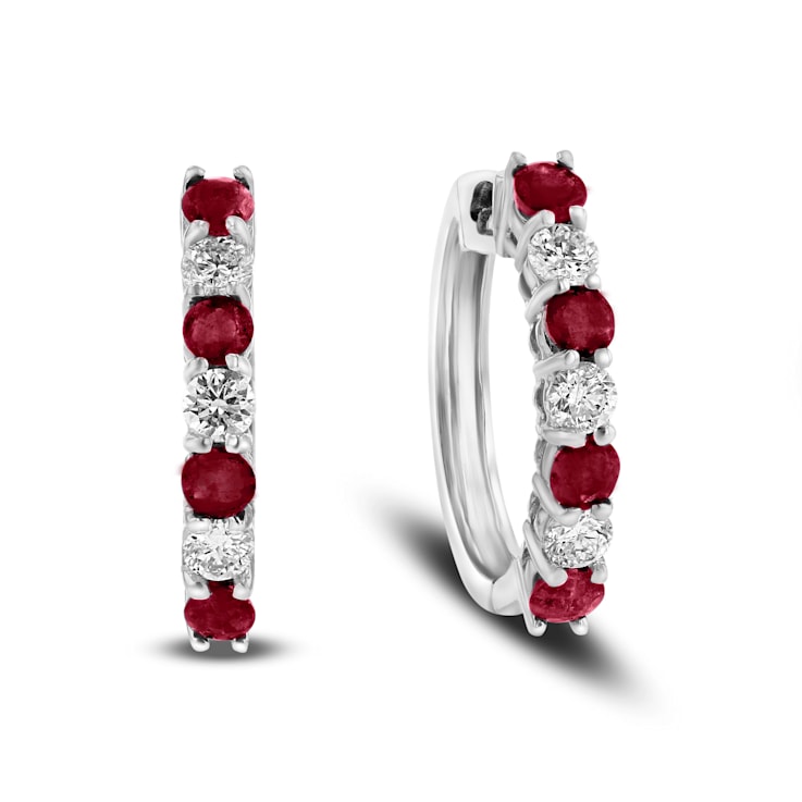 1.15ctw Ruby and Diamond Hoop Earrings in 14k White Gold