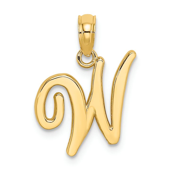 14k Yellow Gold Script Letter W Initial Pendant