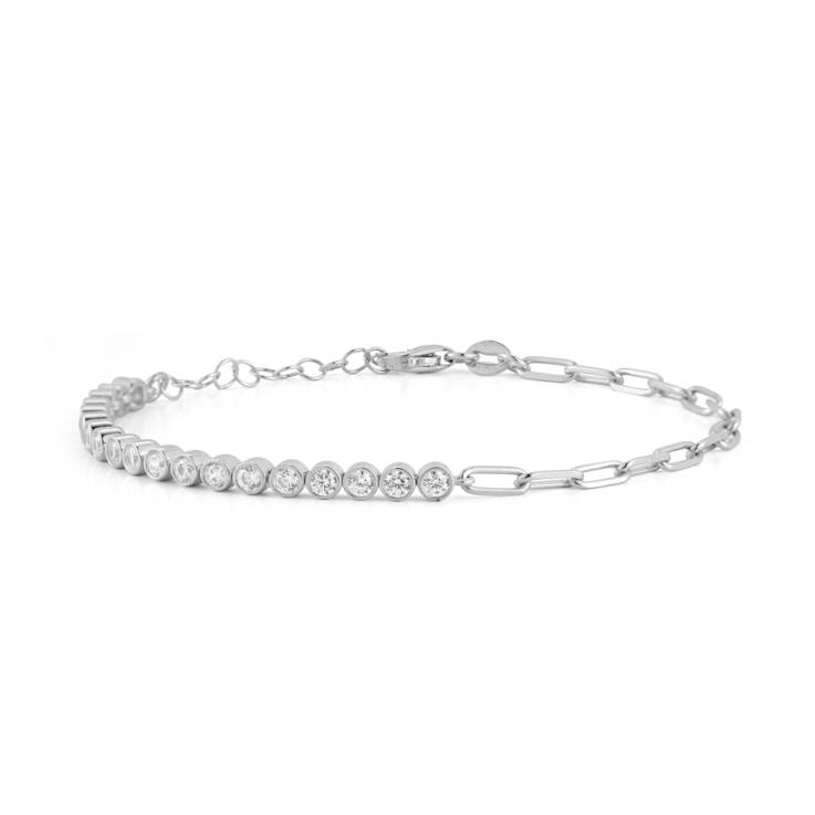 Sterling Statements Rhodium Over Sterling Silver CZ Tennis X Paperclip Bracelet