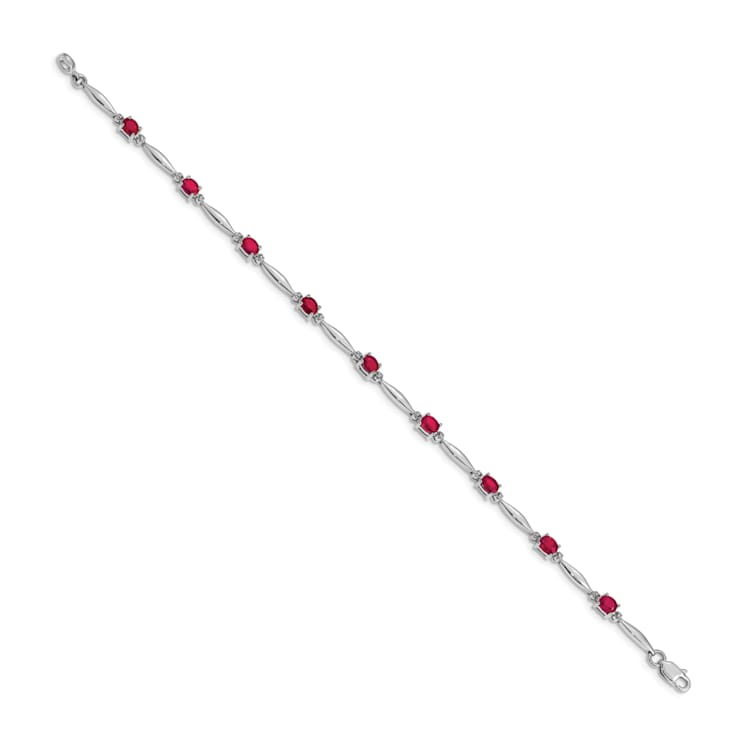 Rhodium Over 14k White Gold Diamond and Ruby Bracelet