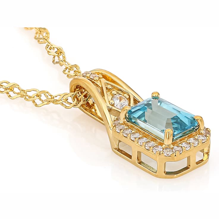 Blue Zircon And White Zircon Pendant Necklace In 18K Gold Over Sterling
Silver 1.75ctw