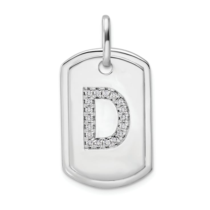 Rhodium Over 14k White Gold Diamond Initial D Dog Tag Charm