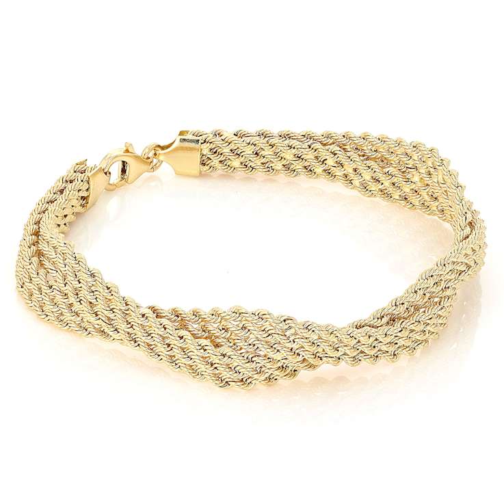 Italian Ribbon Rope Bracelet In Solid 14K Yellow Gold